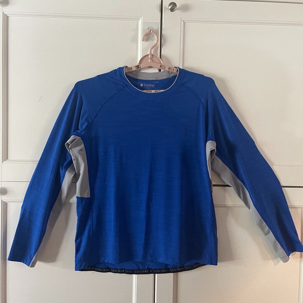 Coolibar Mens Ultimate Rash Guard UPF 50+ Blue Grey Long Sleeve Shirt Size‎ L